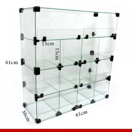 Balcão modulado de vidro, 61cm x 30cm x 30cm com 13 casulos