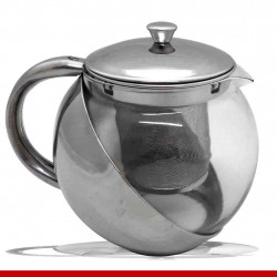 Bule para chá e café em aço inox e vidro - 1 unidade