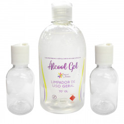 Alcool Gel 70º Higienizador para Mãos 500ml + Dois (2) Frascos para Uso Portátil