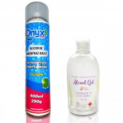 Kit Álcool spray Higienizante Antisséptico Aerossol 70º 400ml + Álcool Gel 70º Higienizador para Mãos 500ml