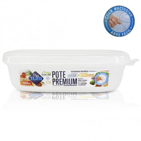 Pote Premium Hermético Retangular 1400ml Transparente - Plastutti